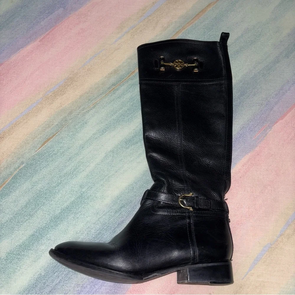 Tory Burch Nadine Riding Boots Black Leather 8.5